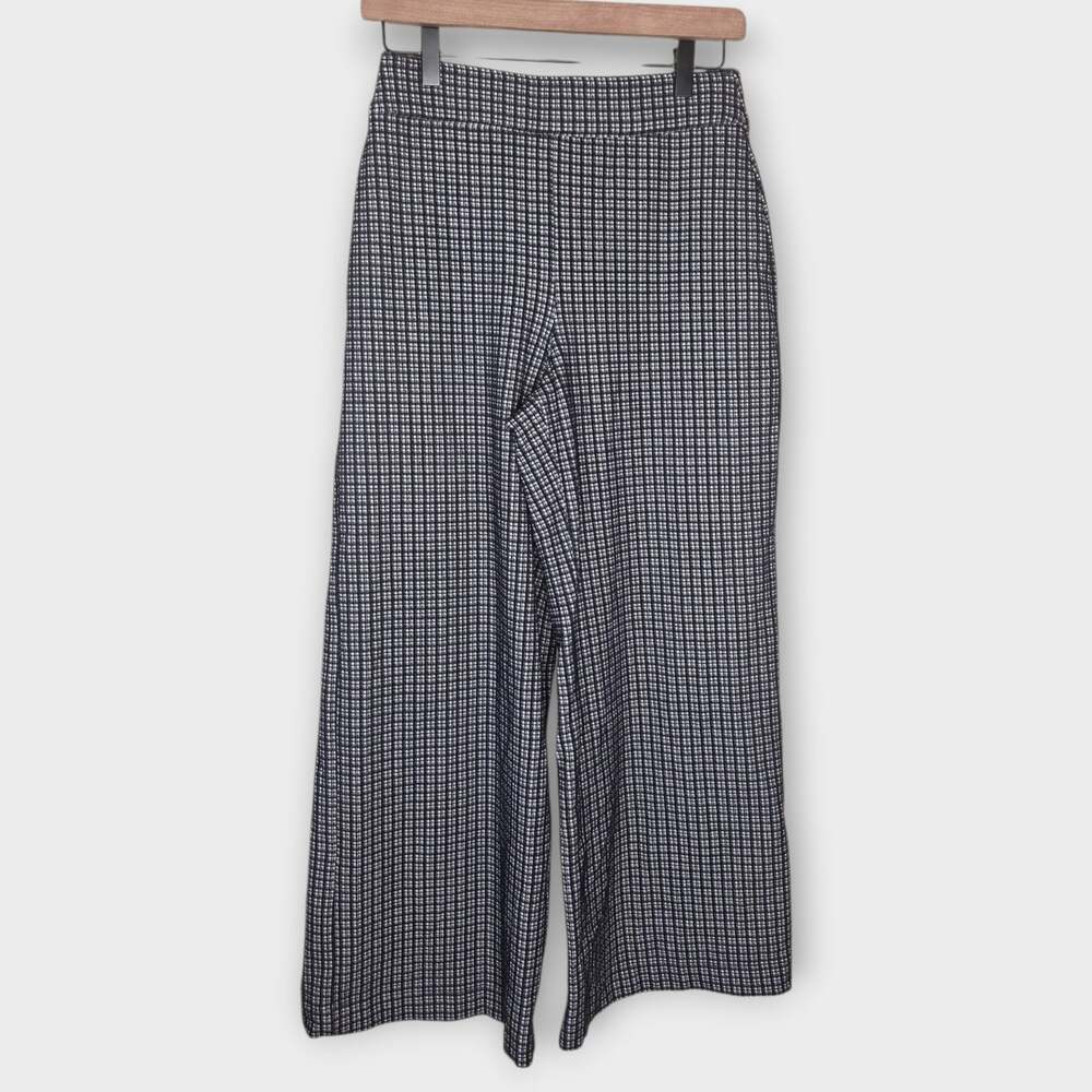 Spanx Ponte Wide Leg Plaid Jacquard Perfect Pant Black White Check Women's Sm